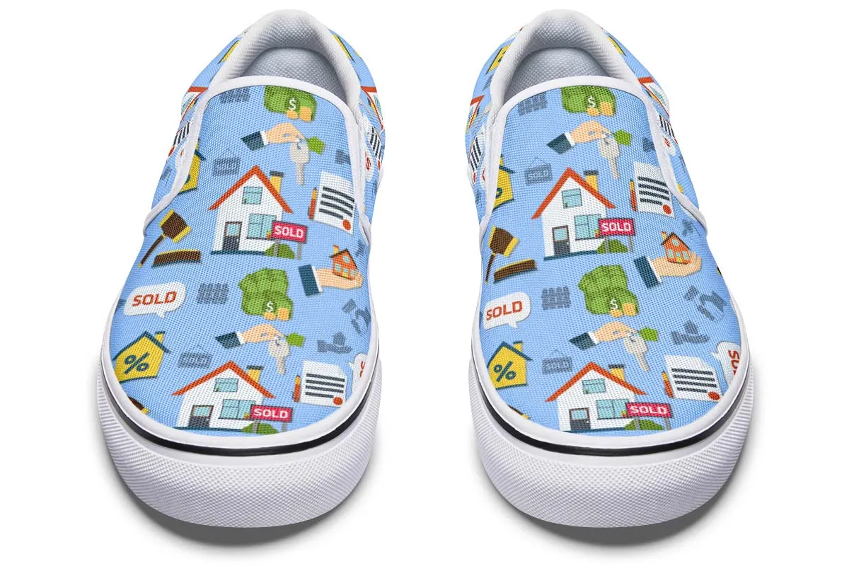 Real Estate Pattern Blue Slip-On Shoes