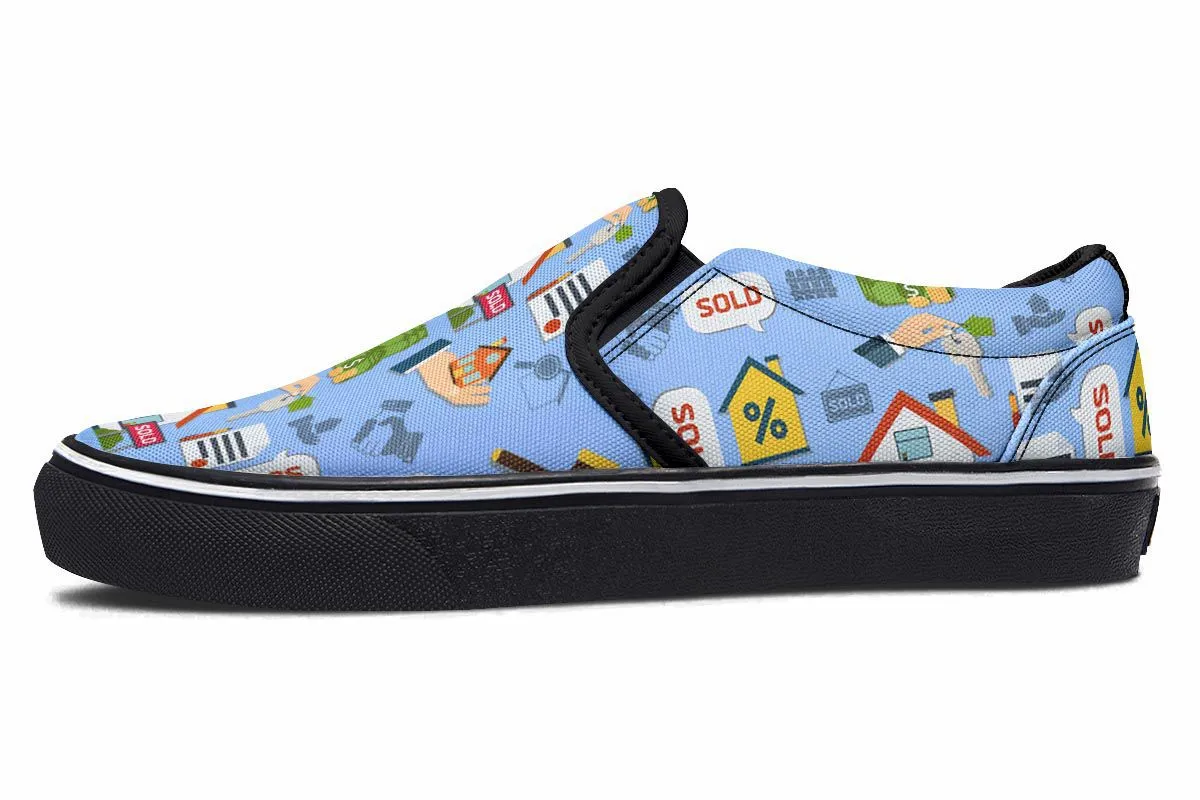 Real Estate Pattern Blue Slip-On Shoes