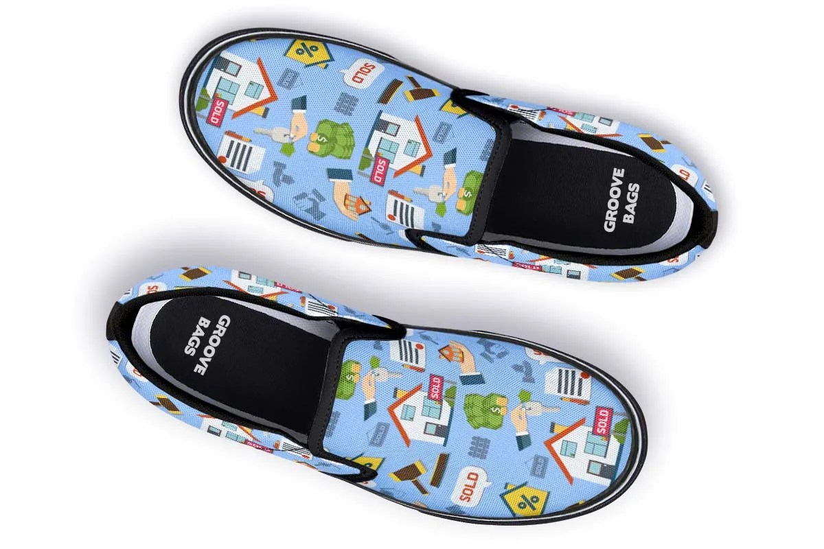 Real Estate Pattern Blue Slip-On Shoes