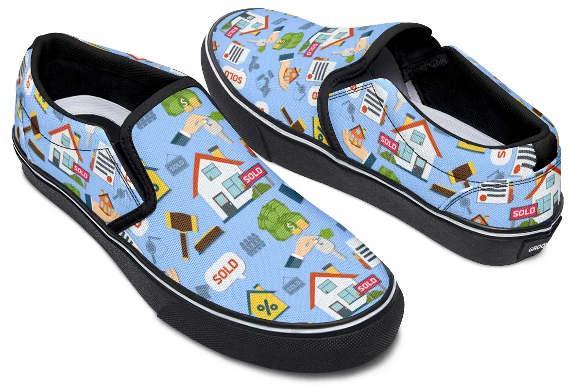 Real Estate Pattern Blue Slip-On Shoes