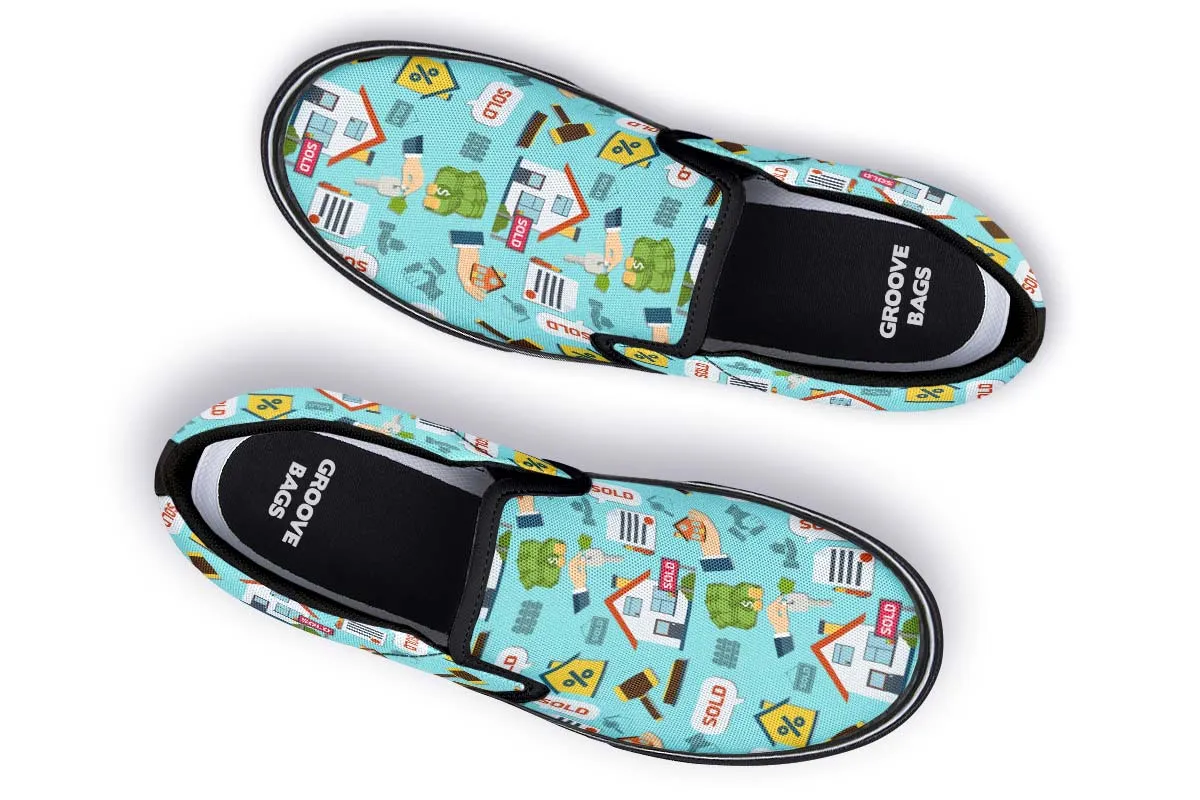 Real Estate Pattern Turquoise Slip-On Shoes