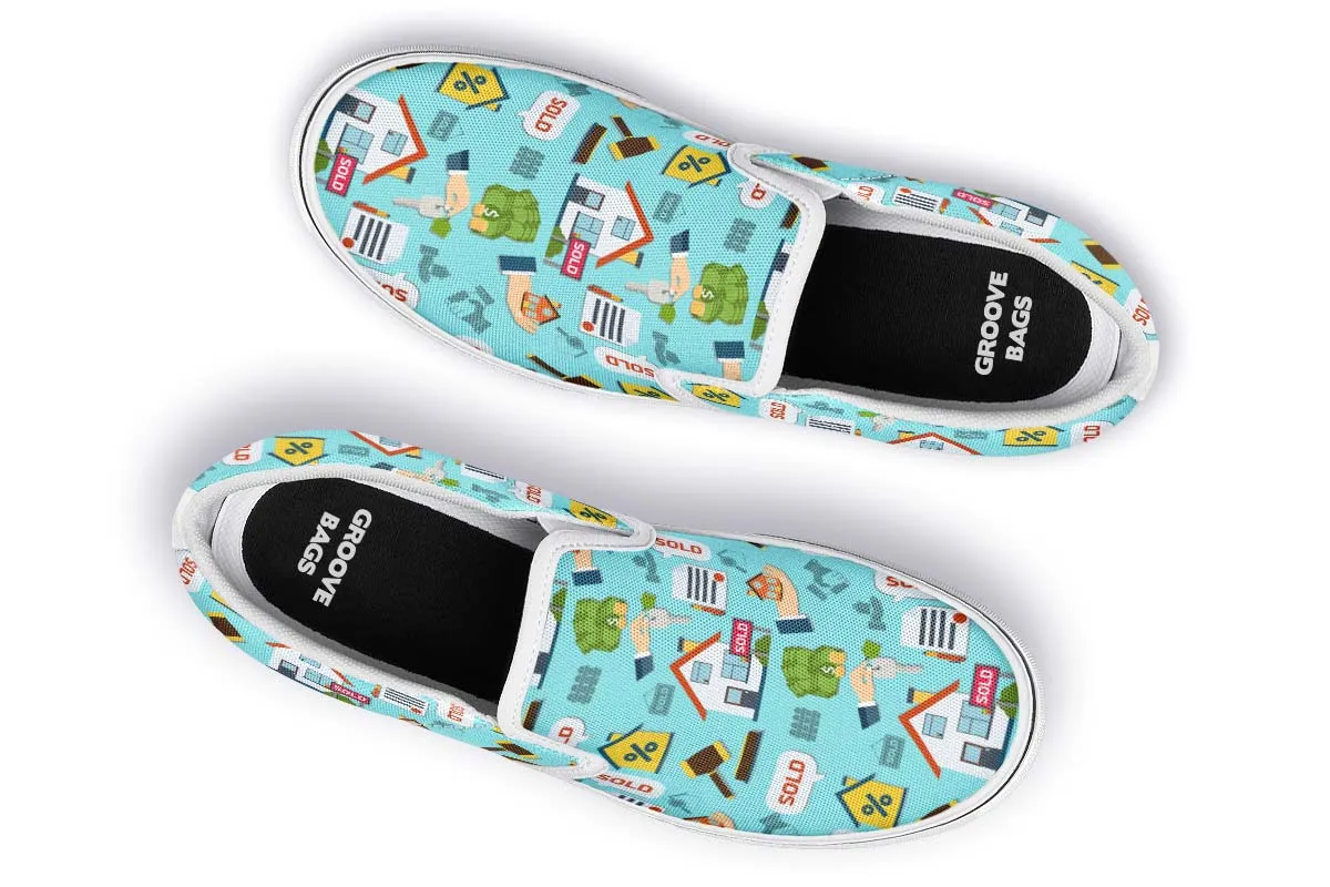 Real Estate Pattern Turquoise Slip-On Shoes