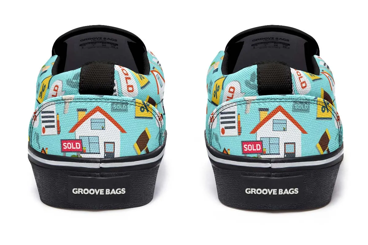 Real Estate Pattern Turquoise Slip-On Shoes