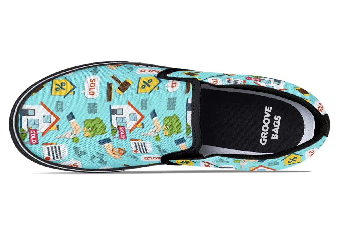 Real Estate Pattern Turquoise Slip-On Shoes