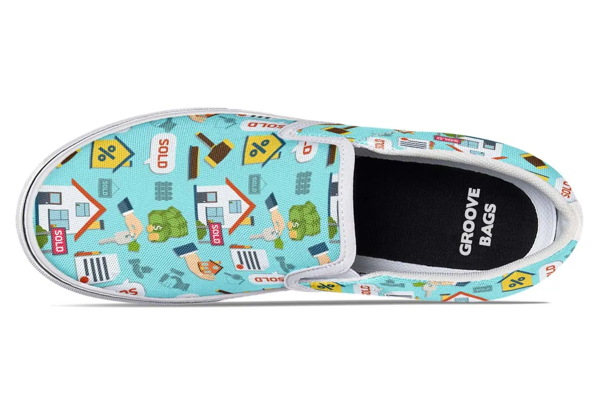 Real Estate Pattern Turquoise Slip-On Shoes