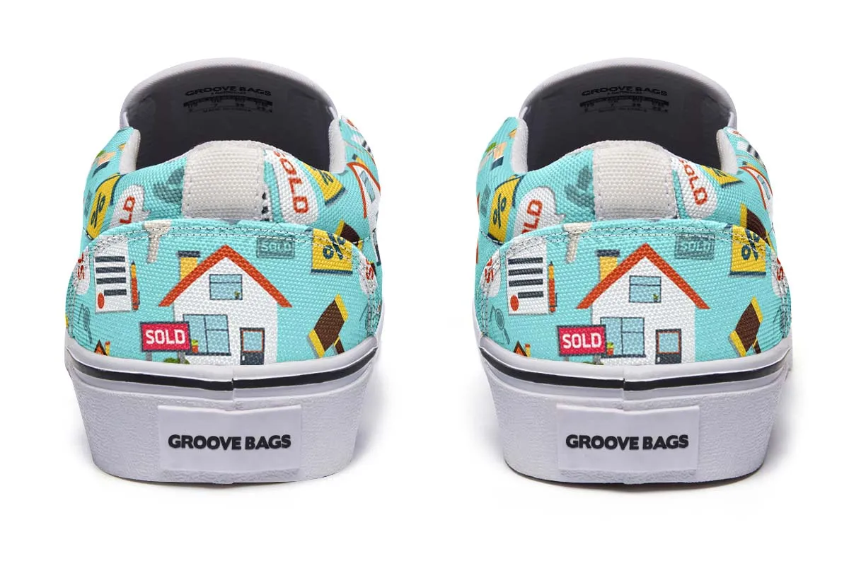 Real Estate Pattern Turquoise Slip-On Shoes