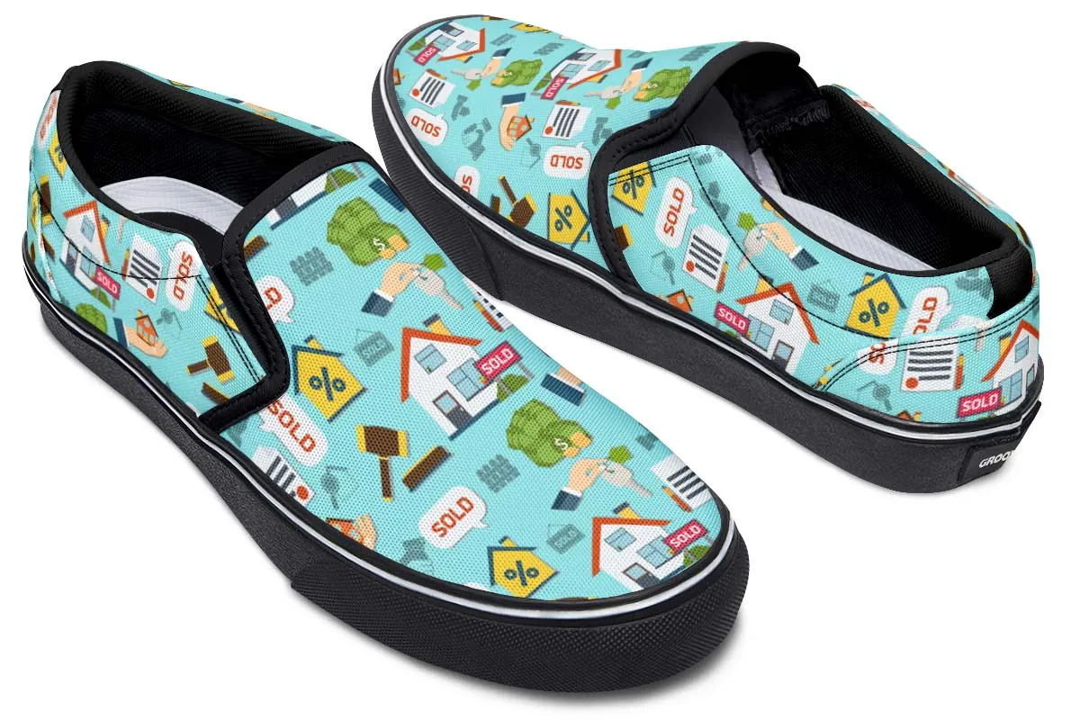 Real Estate Pattern Turquoise Slip-On Shoes