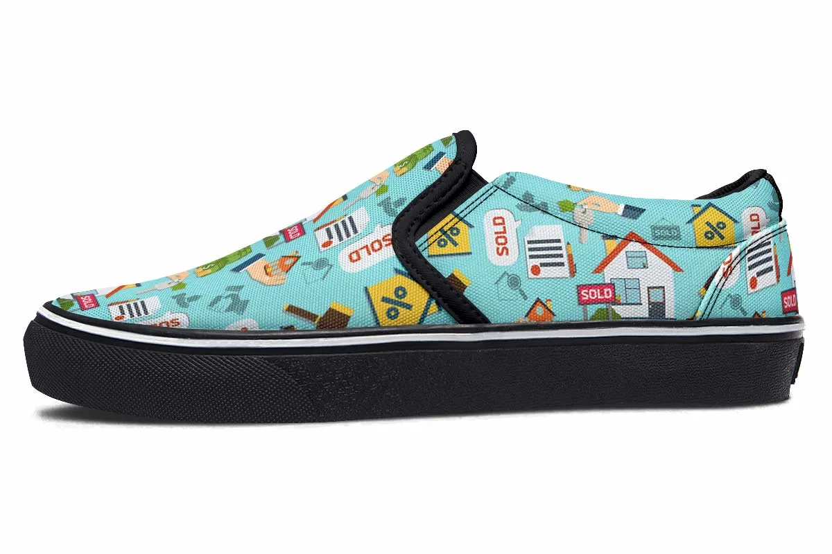 Real Estate Pattern Turquoise Slip-On Shoes