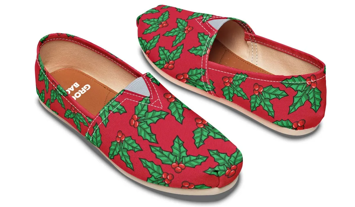 Red And Green Mistletoe Casual Shoes