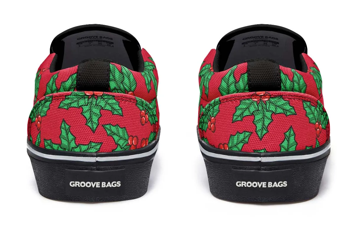 Red And Green Mistletoe Slip-On Shoes