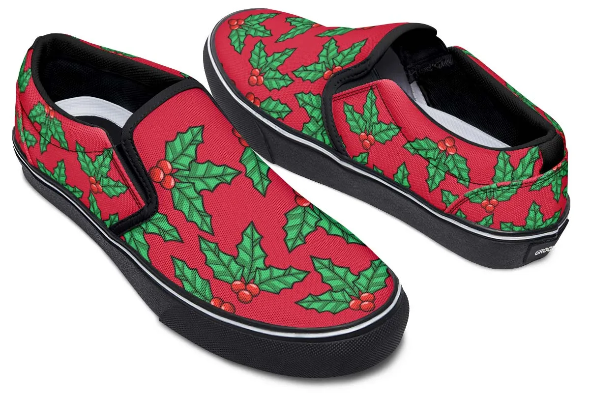 Red And Green Mistletoe Slip-On Shoes