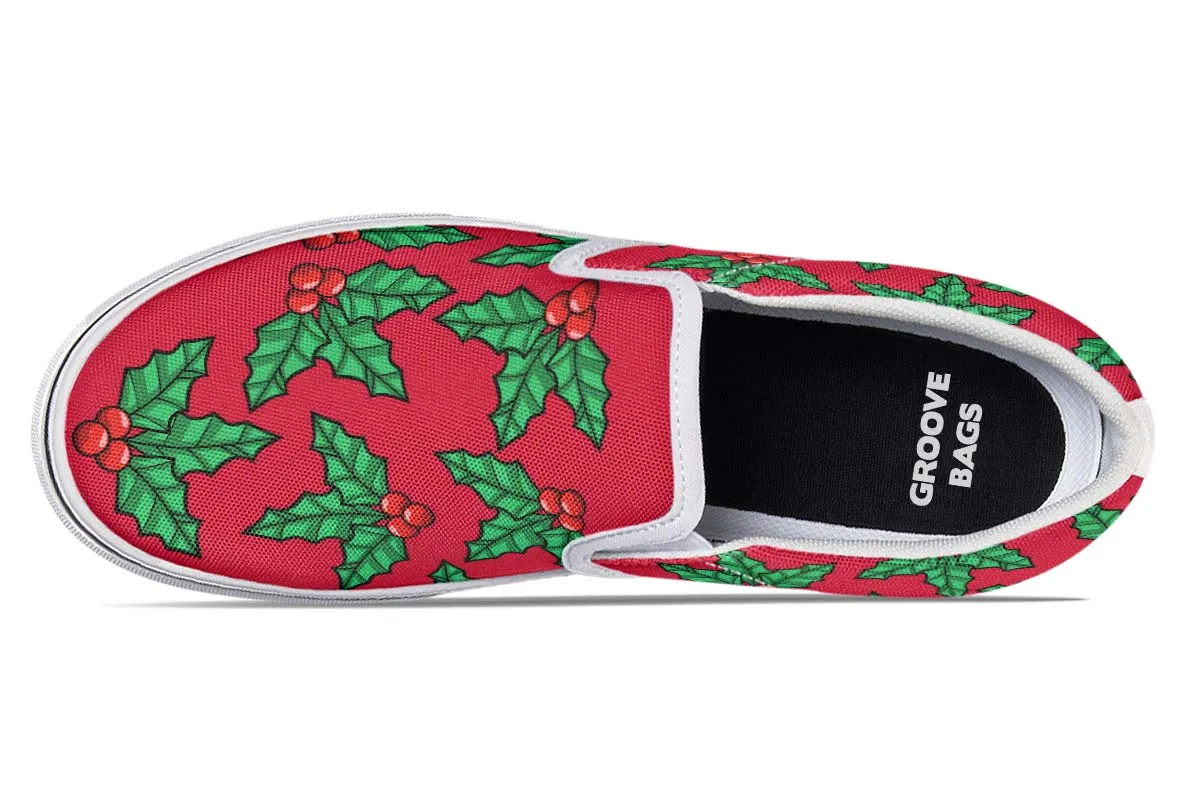 Red And Green Mistletoe Slip-On Shoes