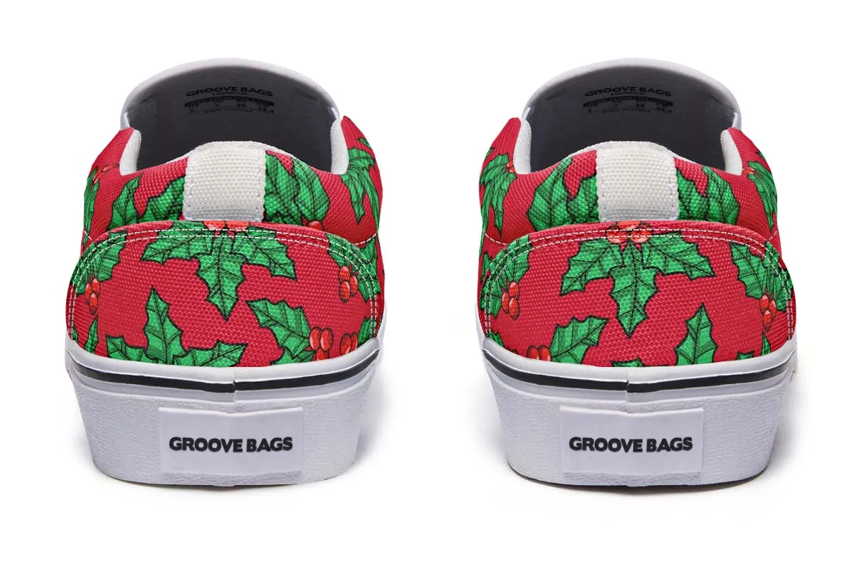 Red And Green Mistletoe Slip-On Shoes