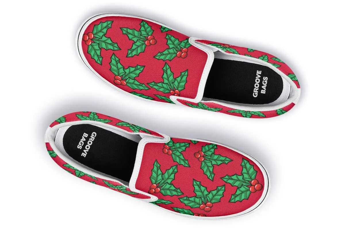 Red And Green Mistletoe Slip-On Shoes