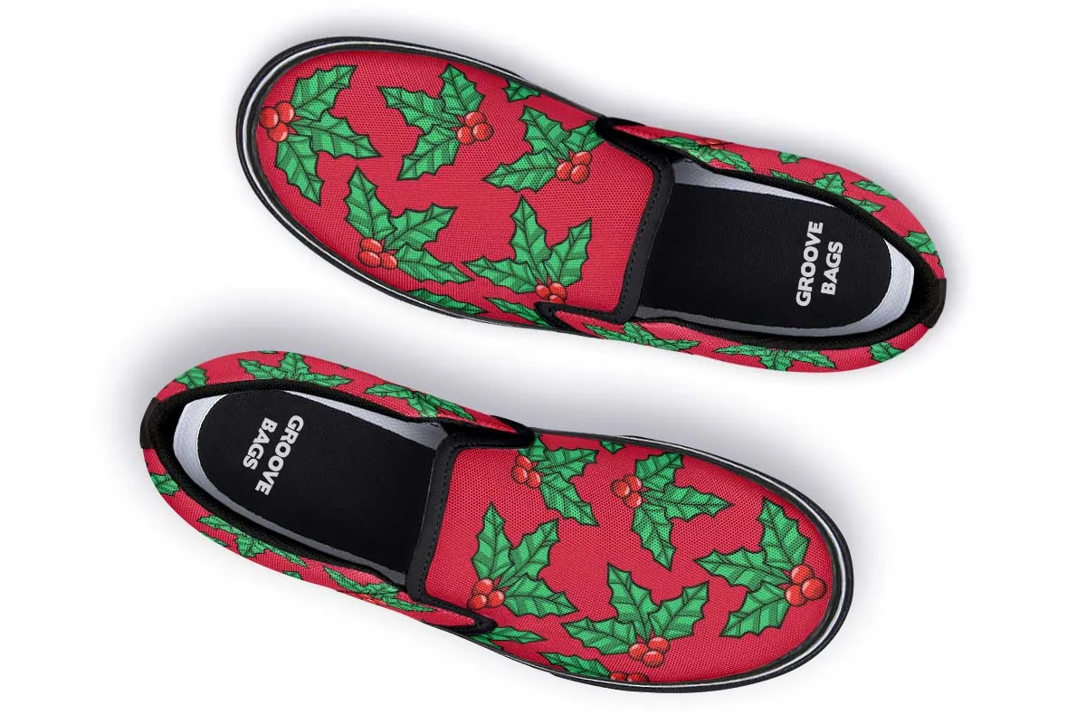 Red And Green Mistletoe Slip-On Shoes