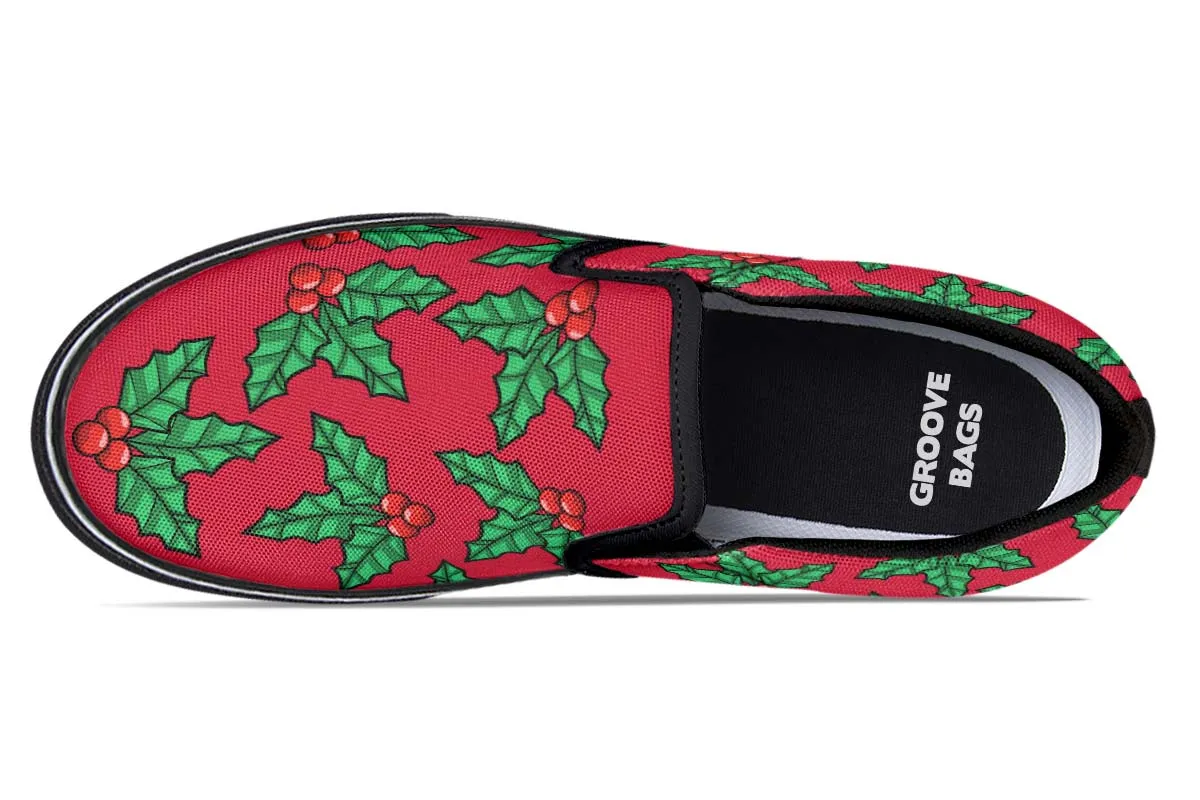 Red And Green Mistletoe Slip-On Shoes