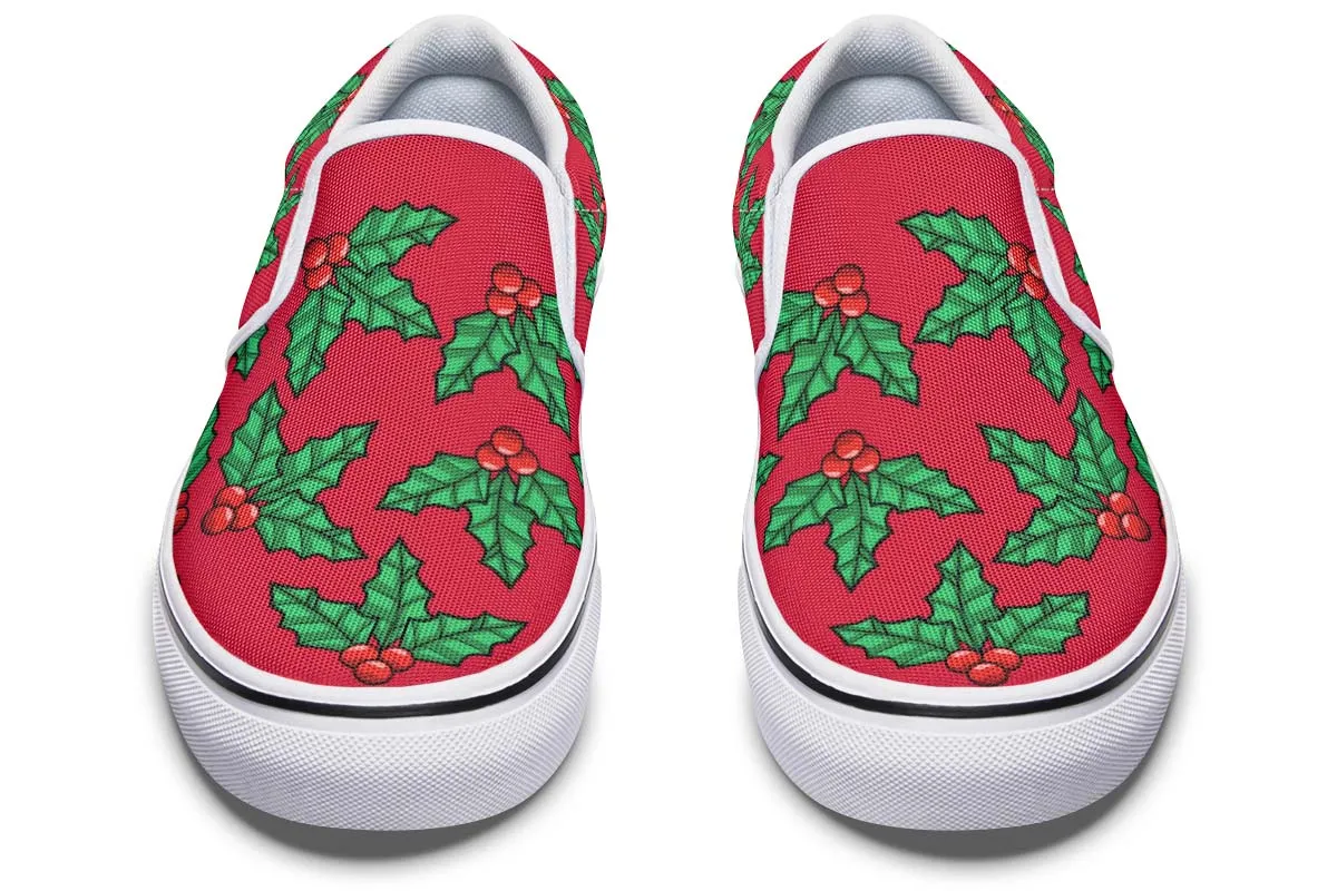 Red And Green Mistletoe Slip-On Shoes