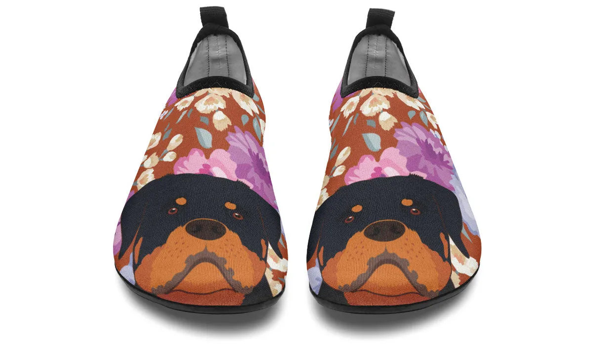 Rottweiler Dog Portrait Aqua Barefoot Shoes