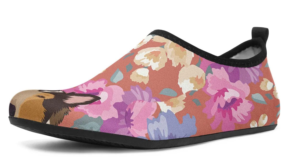 Rough Collie Dog Portrait Aqua Barefoot Shoes