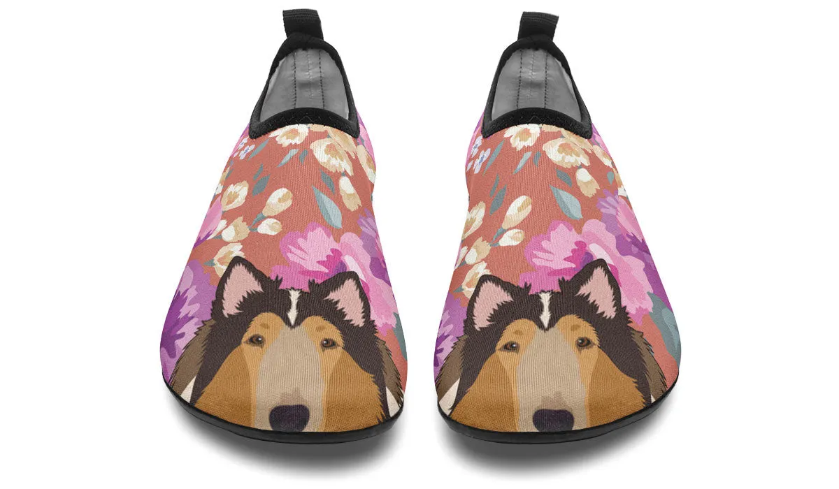Rough Collie Dog Portrait Aqua Barefoot Shoes