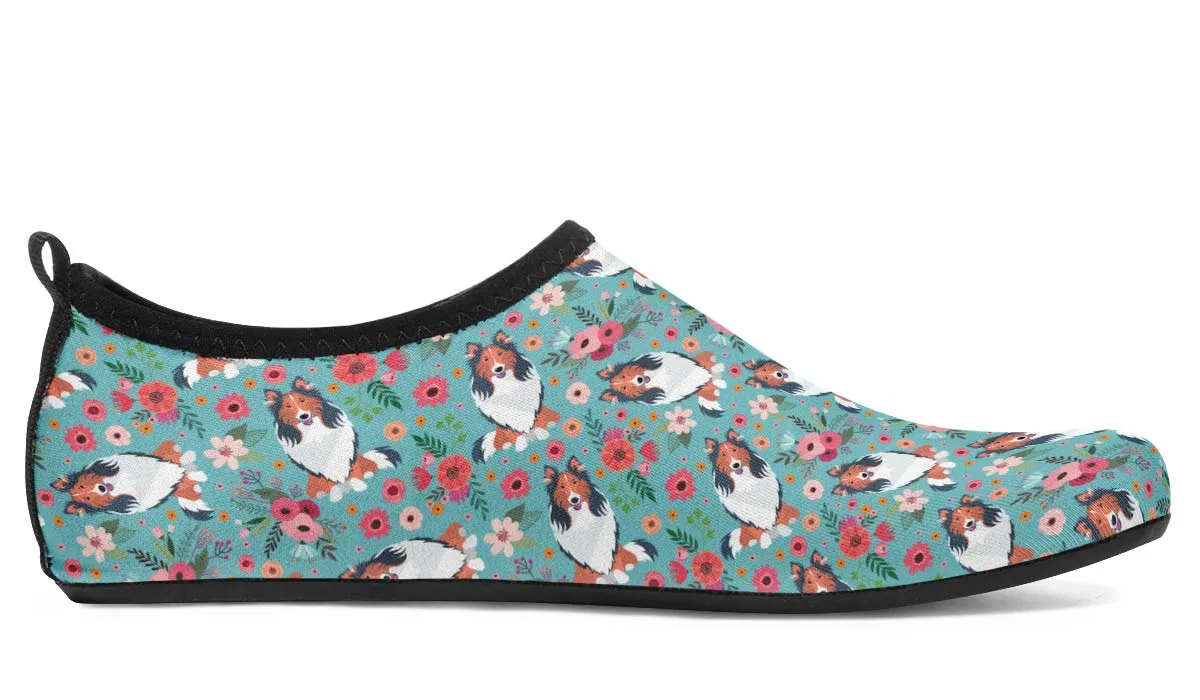 Rough Collie Flower Aqua Barefoot Shoes
