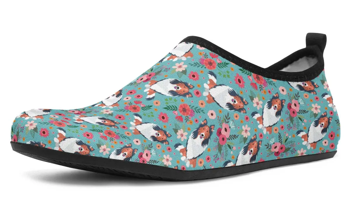 Rough Collie Flower Aqua Barefoot Shoes