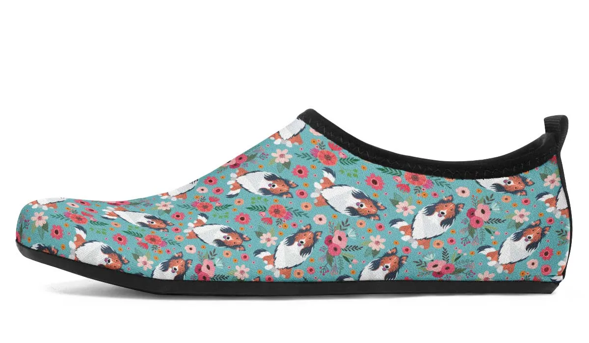 Rough Collie Flower Aqua Barefoot Shoes