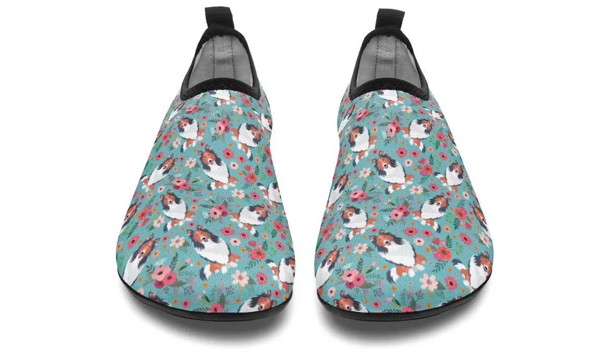 Rough Collie Flower Aqua Barefoot Shoes