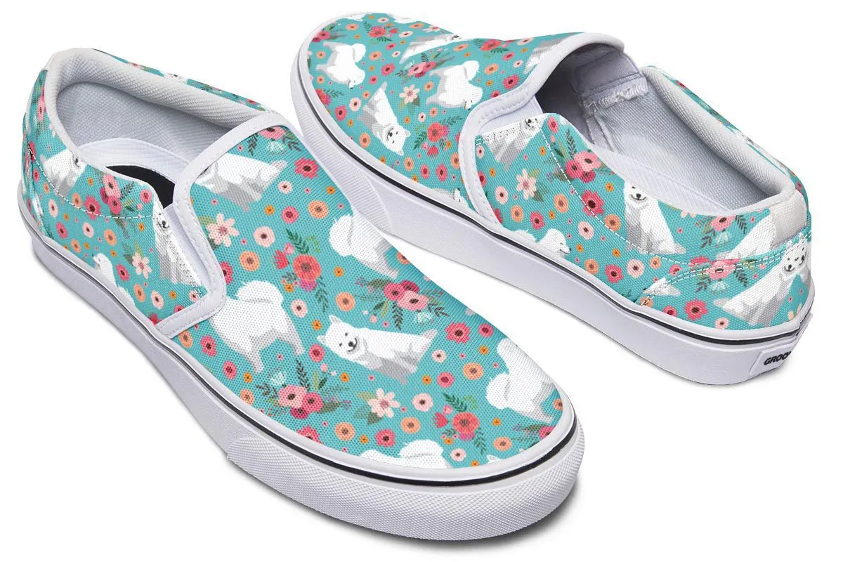 Samoyed Flower Slip-On Shoes