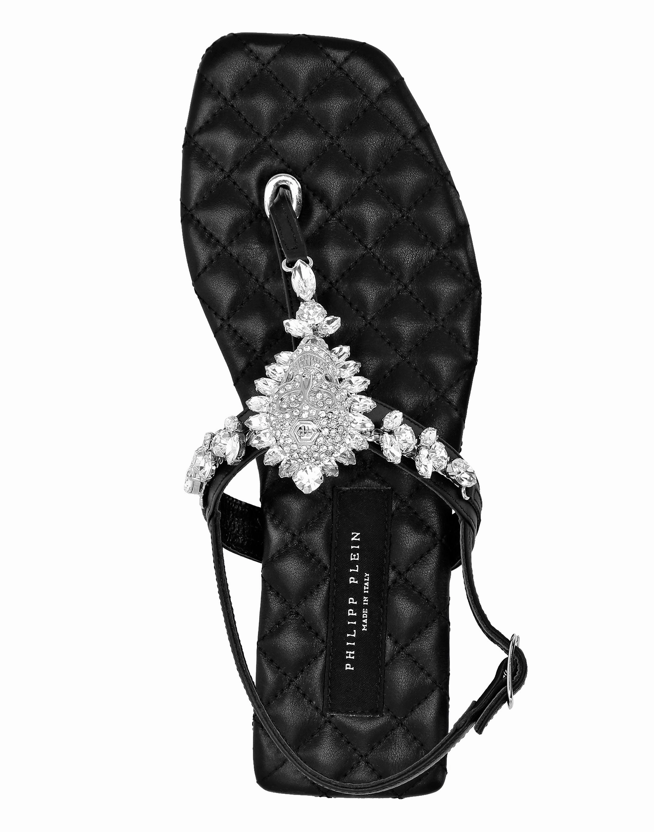 Sandals Flat Crystal Skull with Crystals