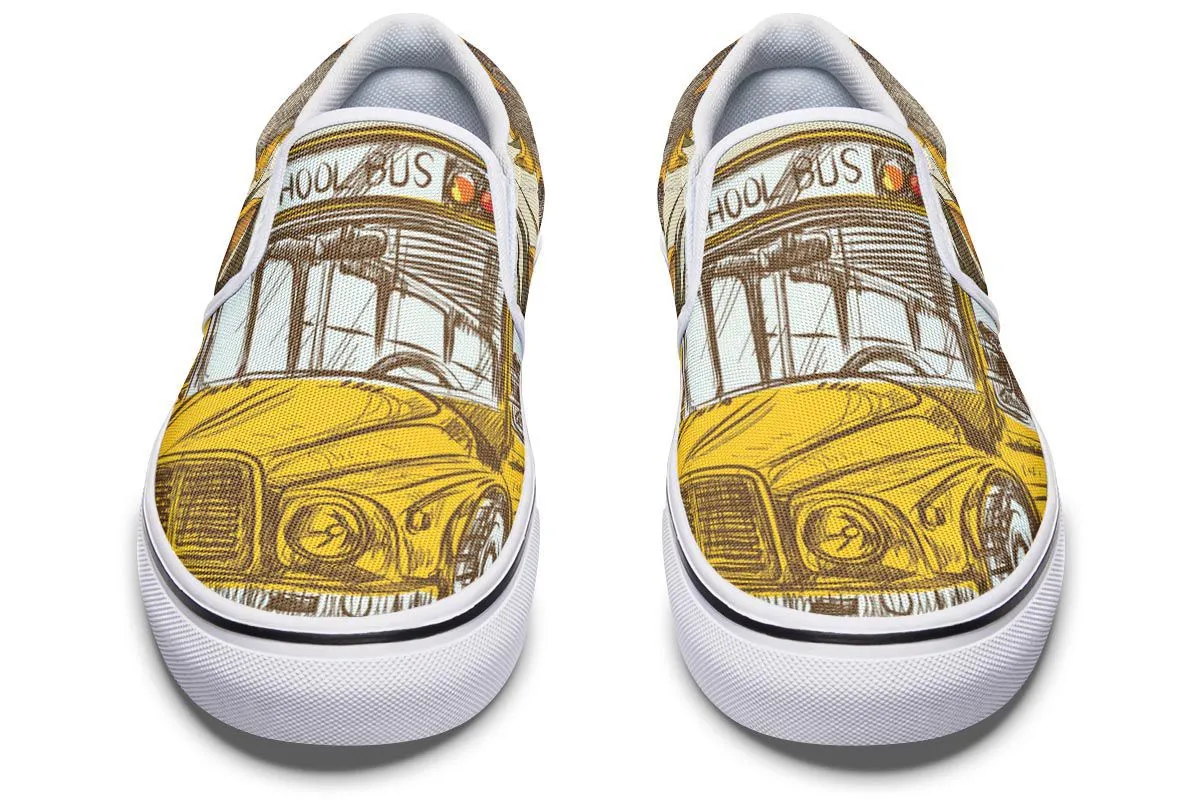 School Bus Sketch Slip-On Shoes