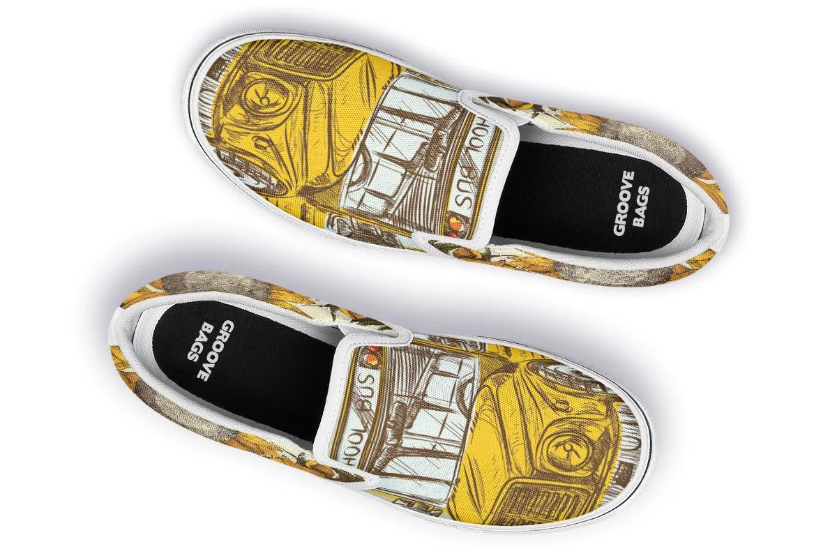 School Bus Sketch Slip-On Shoes