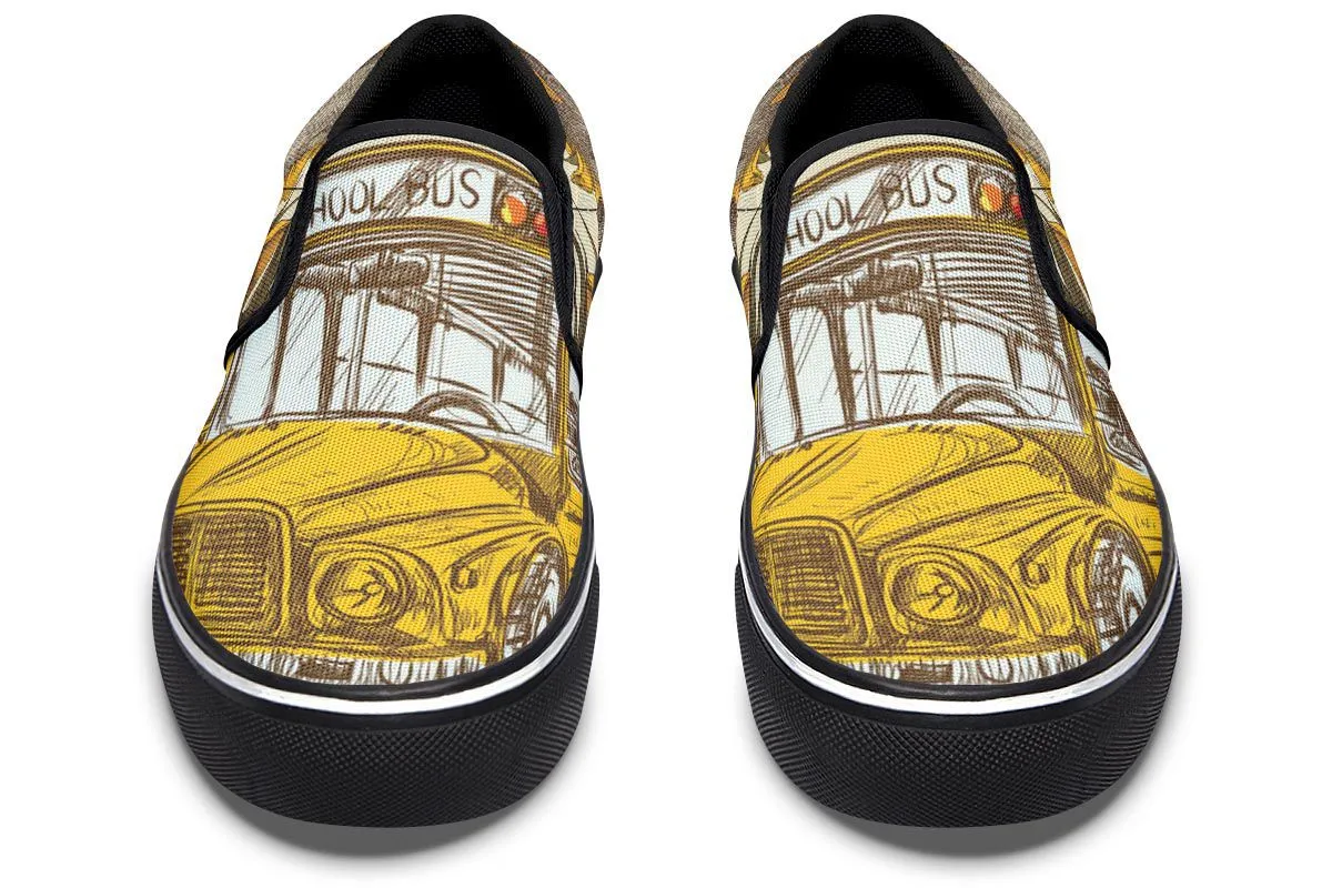 School Bus Sketch Slip-On Shoes