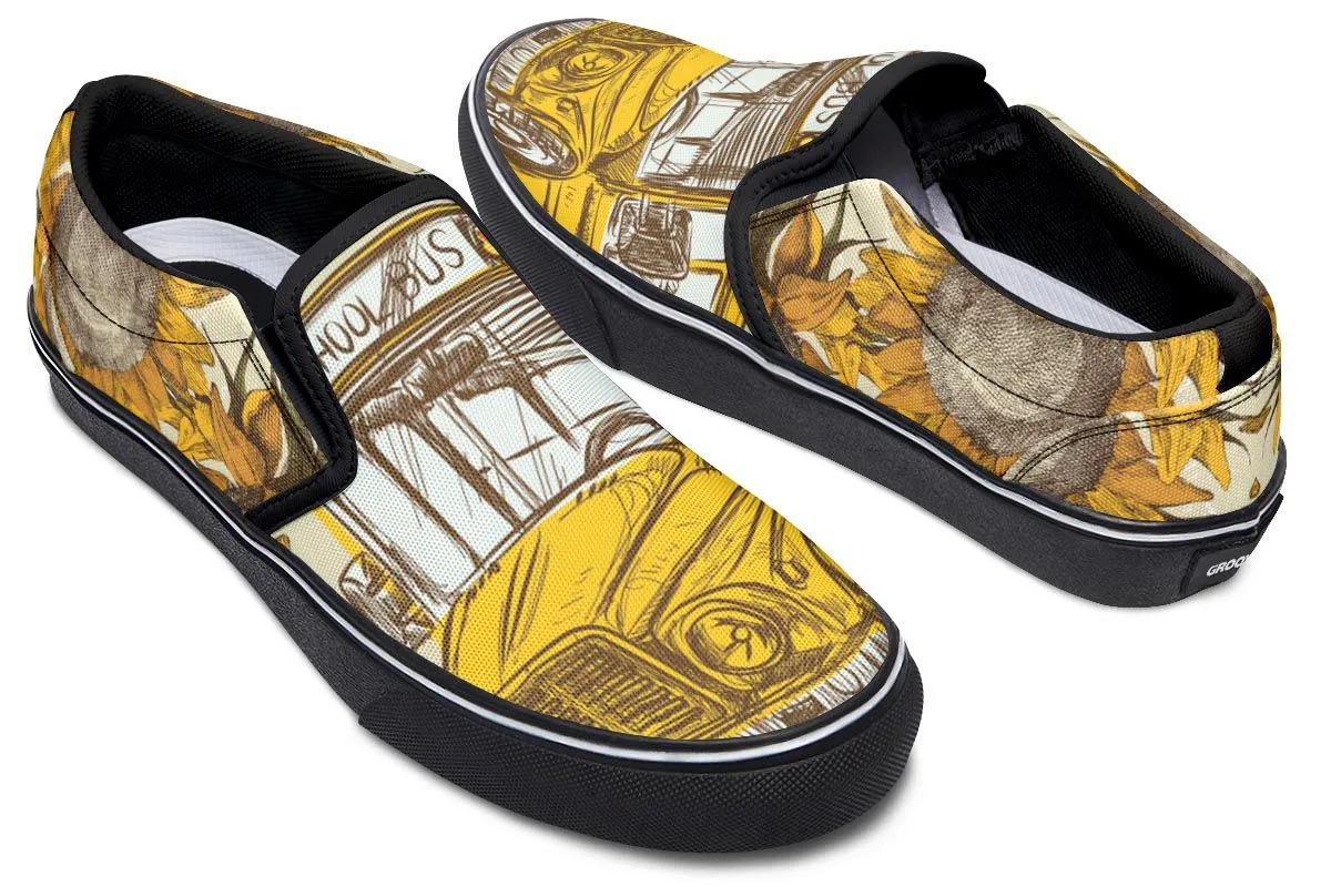 School Bus Sketch Slip-On Shoes