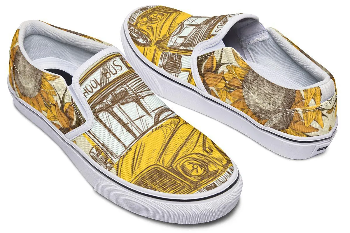 School Bus Sketch Slip-On Shoes