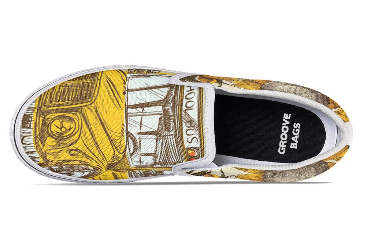 School Bus Sketch Slip-On Shoes