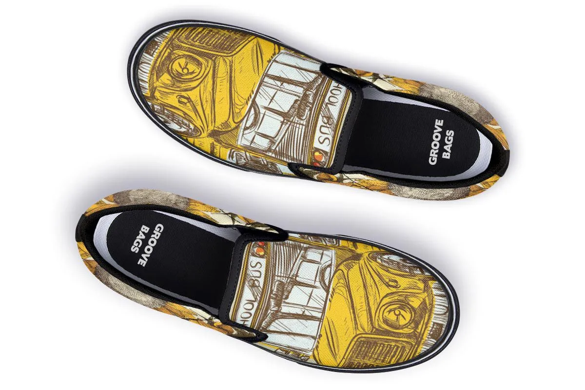 School Bus Sketch Slip-On Shoes