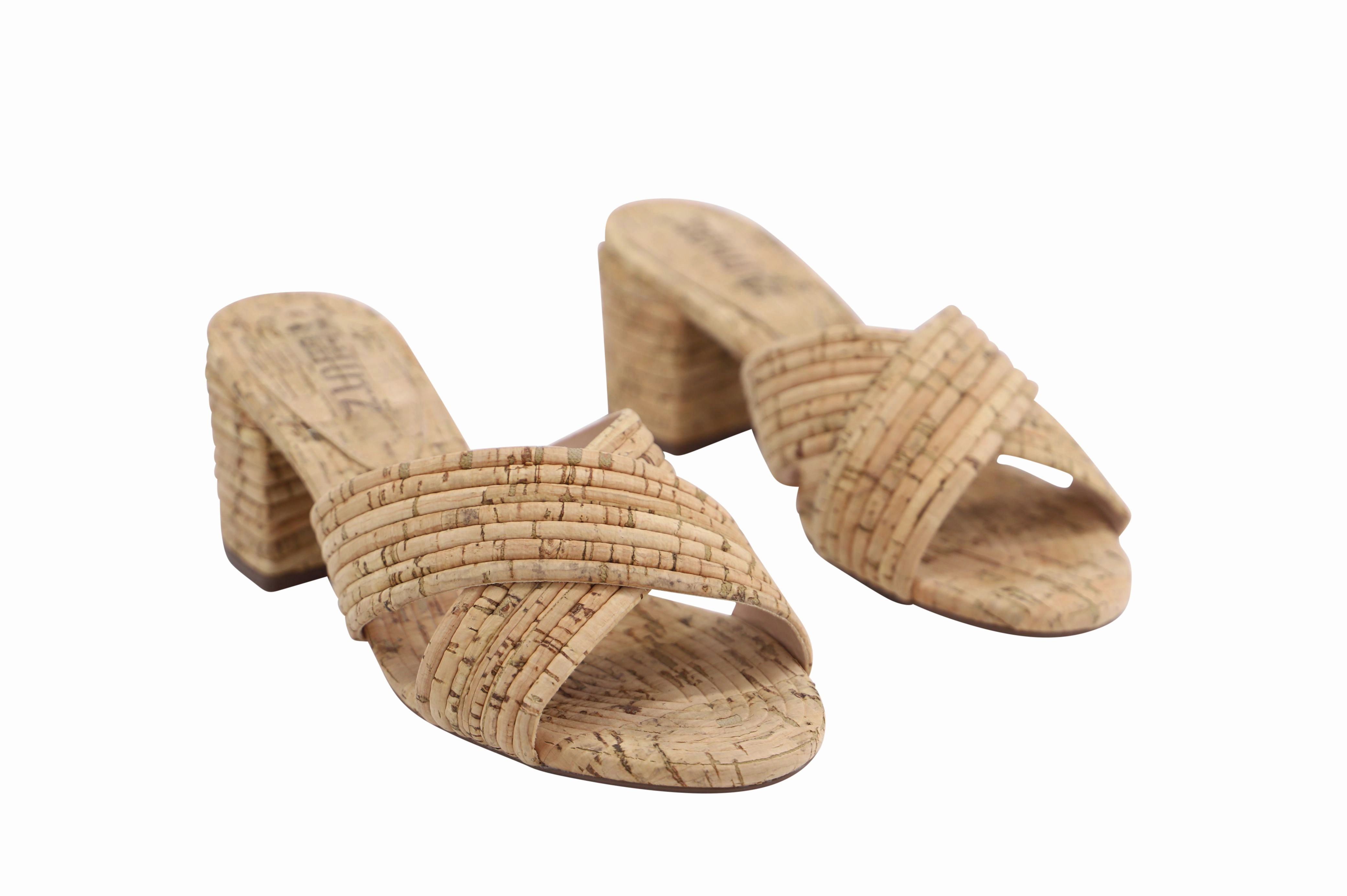 Schutz Ana Kate Open Toe Sandals in Beige Cork