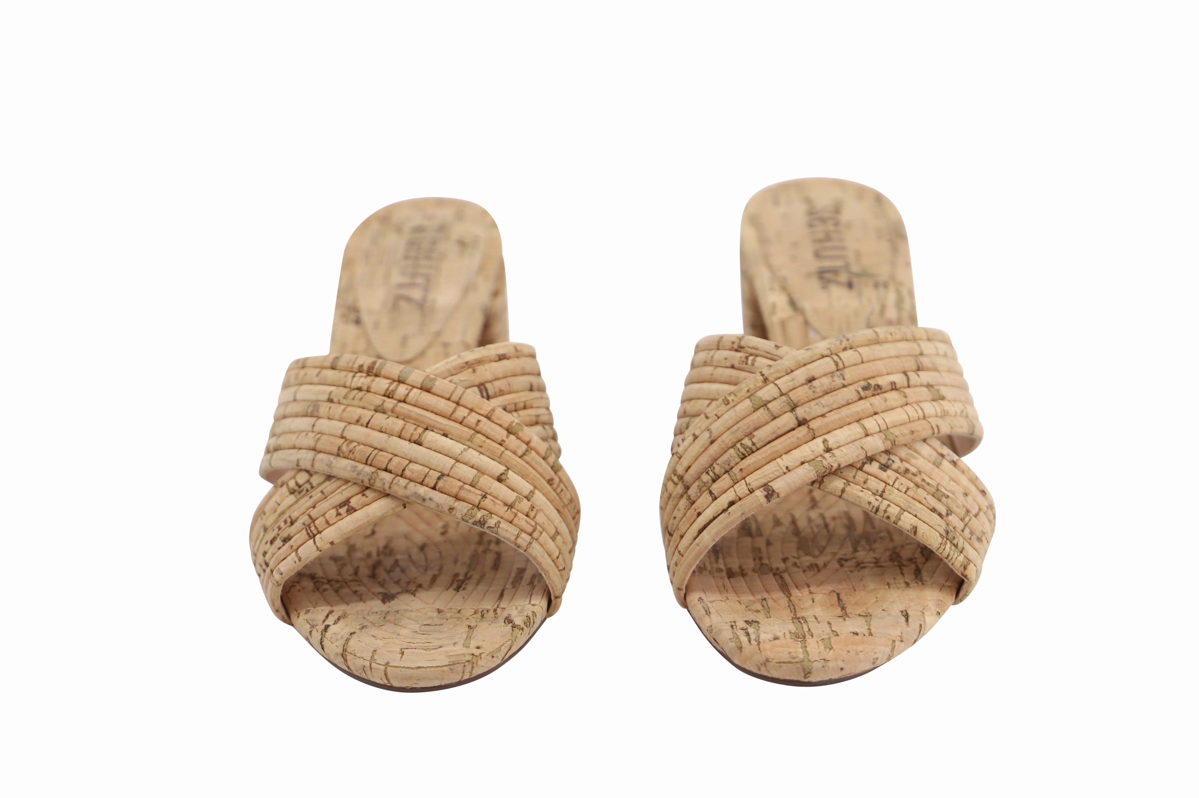 Schutz Ana Kate Open Toe Sandals in Beige Cork