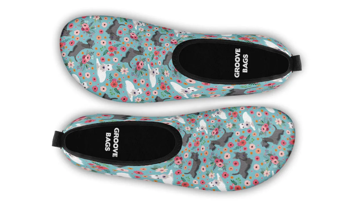 Scottish Terrier Flower Aqua Barefoot Shoes