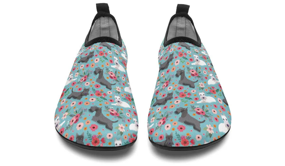 Scottish Terrier Flower Aqua Barefoot Shoes