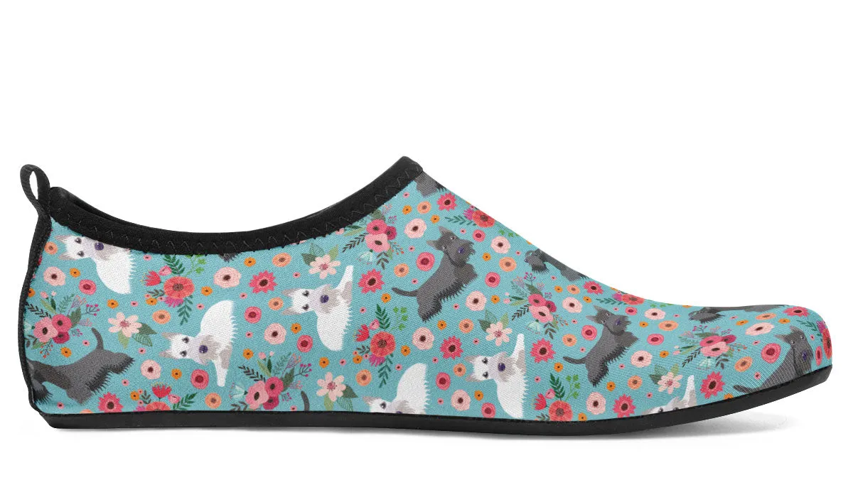 Scottish Terrier Flower Aqua Barefoot Shoes