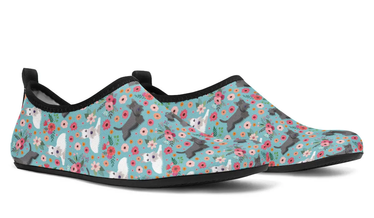 Scottish Terrier Flower Aqua Barefoot Shoes