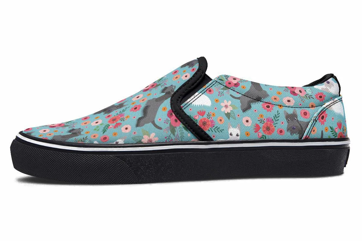 Scottish Terrier Flower Slip-On Shoes