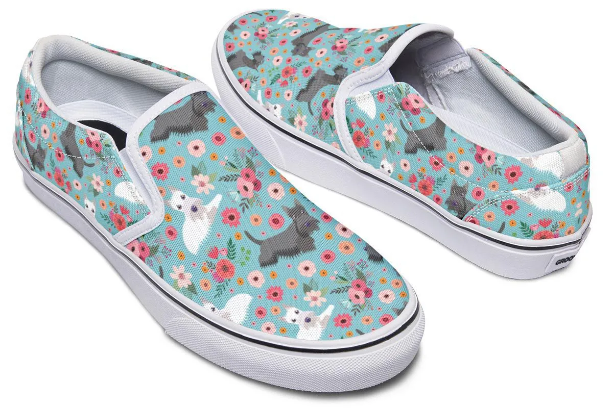 Scottish Terrier Flower Slip-On Shoes