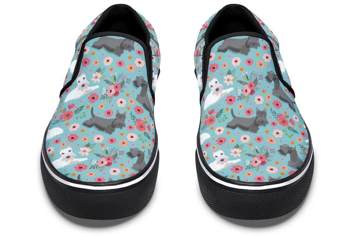 Scottish Terrier Flower Slip-On Shoes