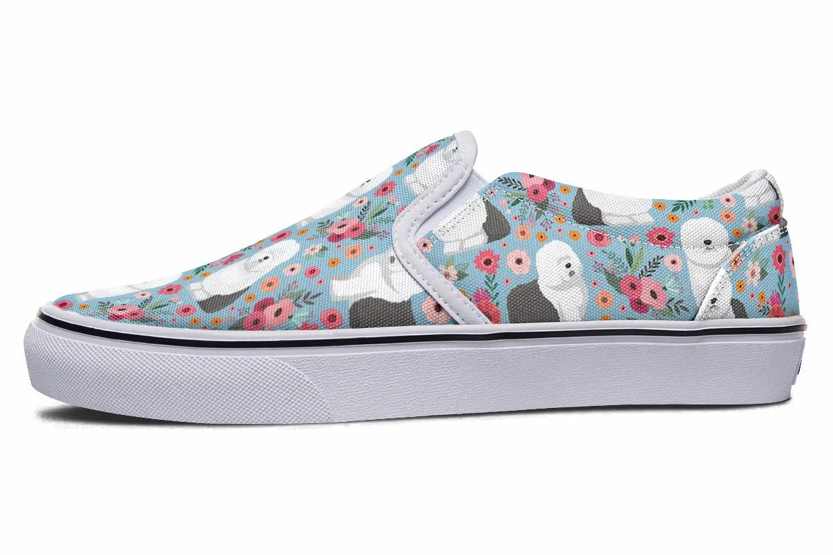 Sheep Dog Flower Slip-On Shoes