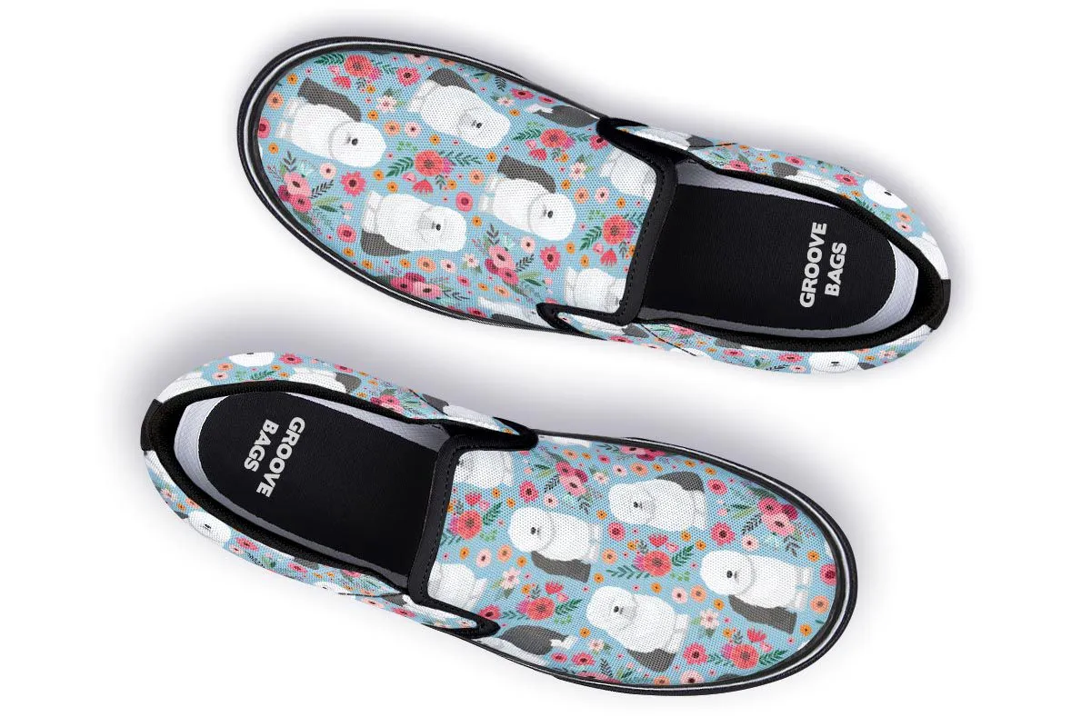 Sheep Dog Flower Slip-On Shoes