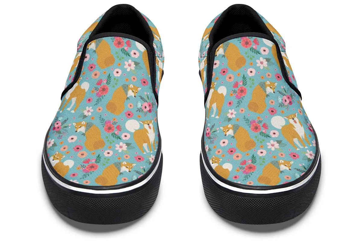 Shiba Inu Flower Slip-On Shoes