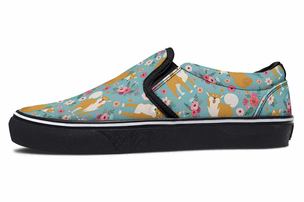Shiba Inu Flower Slip-On Shoes